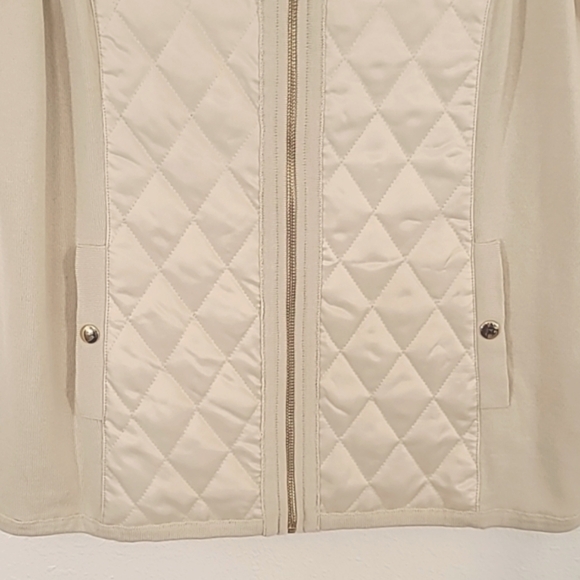 SUSAN GRAVER Cream/Gold Zip-Up Quilted Vest w/Pockets Lightweight Classic, L - Picture 3 of 6